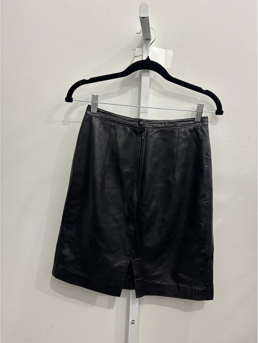 Vintage Black Leather Sheepskin Pencil Skirt